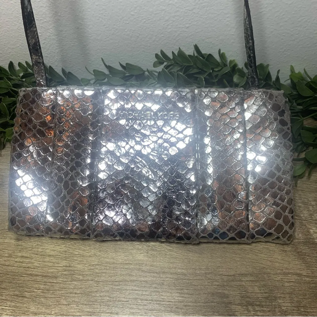 Michael Kors  Metallic Snakeskin Clutch Purse - Image 7