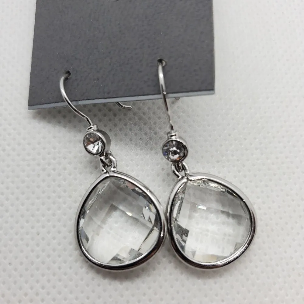 NWT Express Silver & Clear Dangling Teardrop Earrings - Image 2
