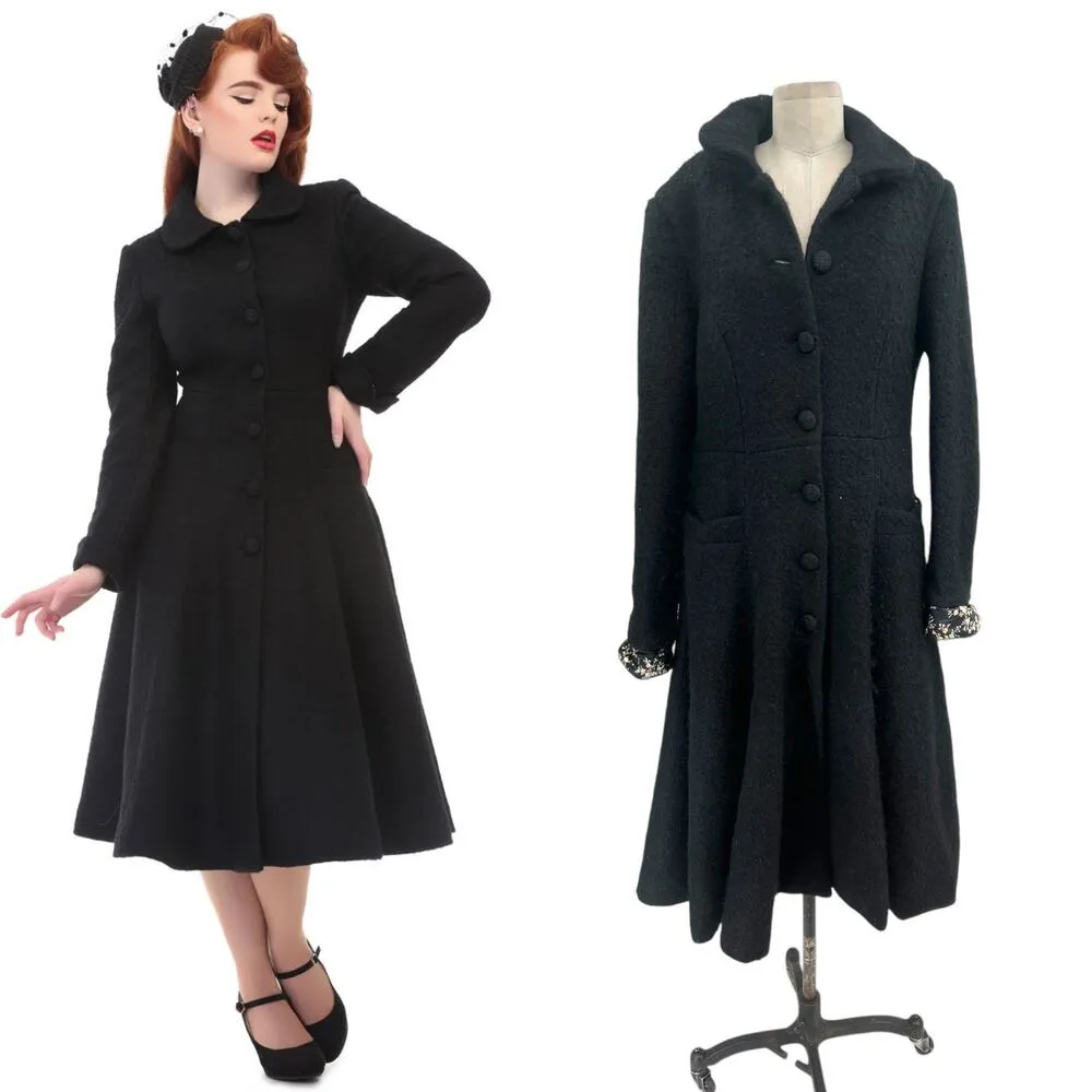 Collectif Vintage Lillian 50s Boucle Peter Pan Collar Coat Black‎ Size US 10 Black - Image 2