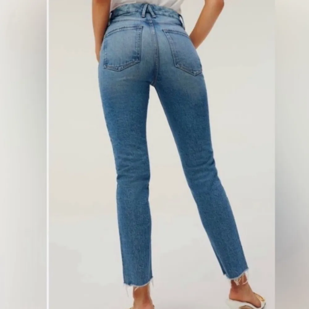 Good American Good Classic High Waist Raw Hem Jeans Blue 754 - Image 3