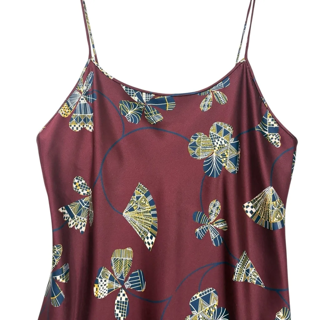 NATORI vtg 90s y2k fan printed silky satin slip gown dress M Red Size M - Image 2