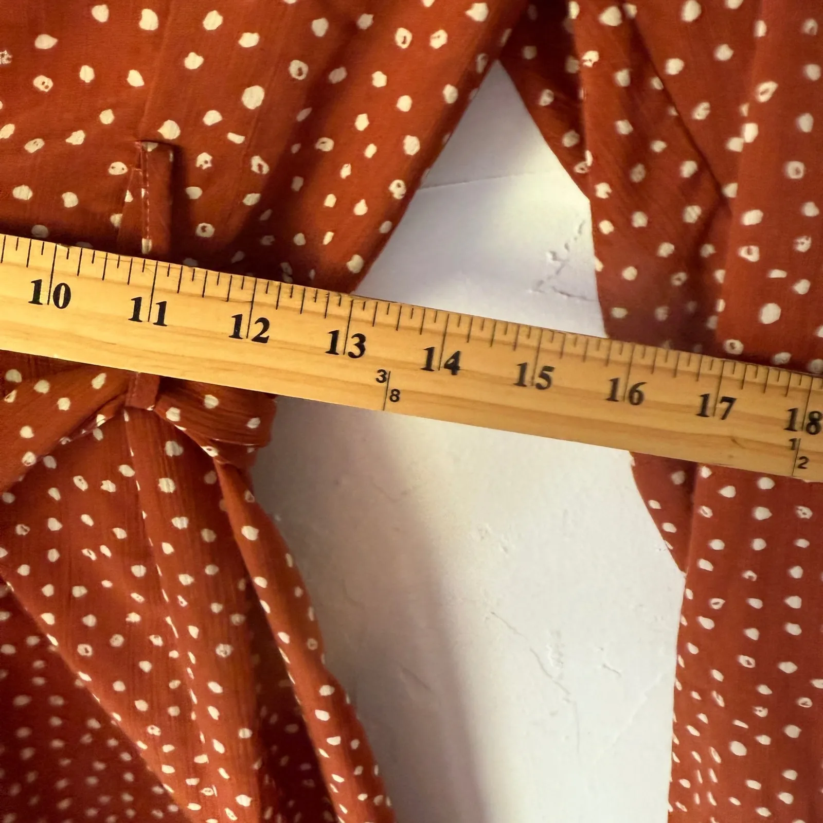 Lush Sm Rust Brown Polka Dot Long Sleeve Midi Dress with Belt‎ Preppy Old Money - Image 7