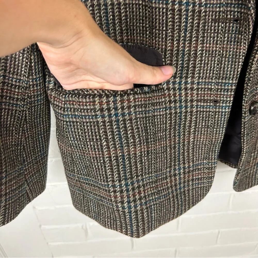 Vintage Barclay Square Tweed Herringbone Wool Blazer Brown Size L - Image 4