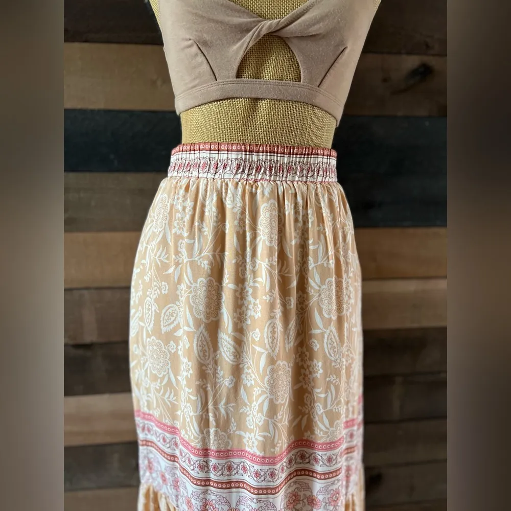 PINK LILY Orange & Peach Someday Yellow Printed Maxi Skirt Size Large - Image 10