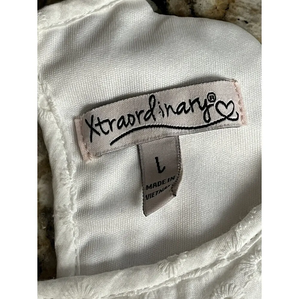 xtraordinary Womens Eyelet Scalloped White Mini Crochet Dress Classic Preppy L - Image 8