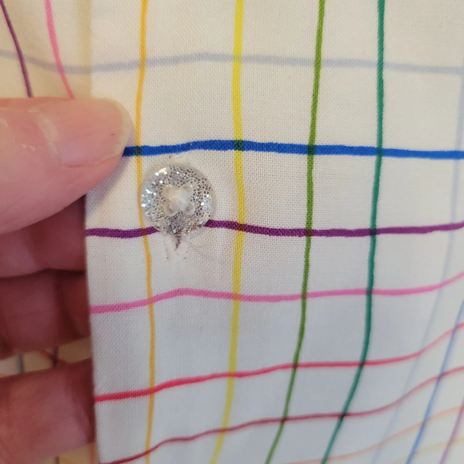 Rainbow Plaid Pride‎ Top Glitter Button Women's Collared Preppy Colorful Size S - Image 5