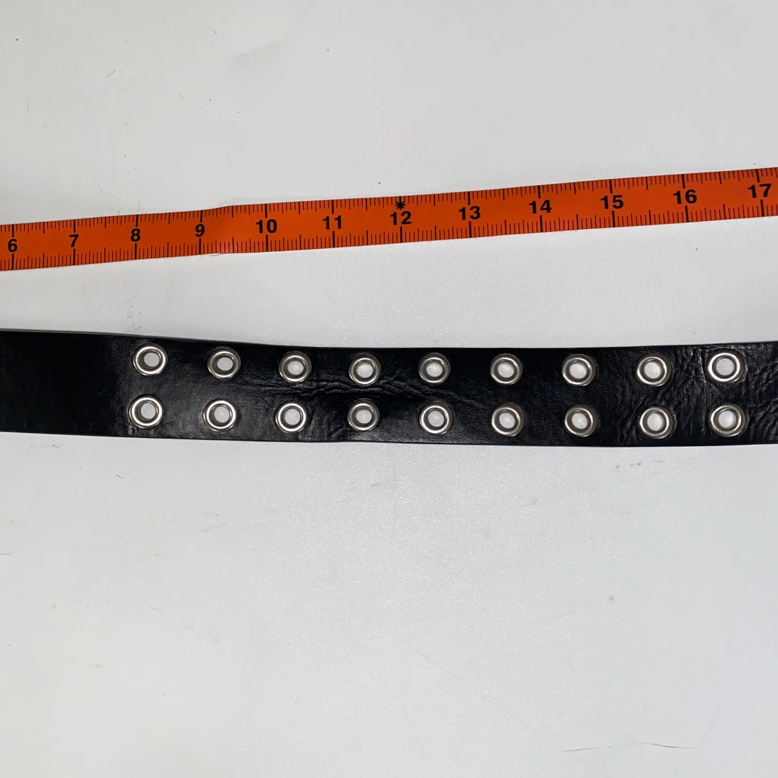Black Faux Leather Double Prong Belt Silver - Image 3