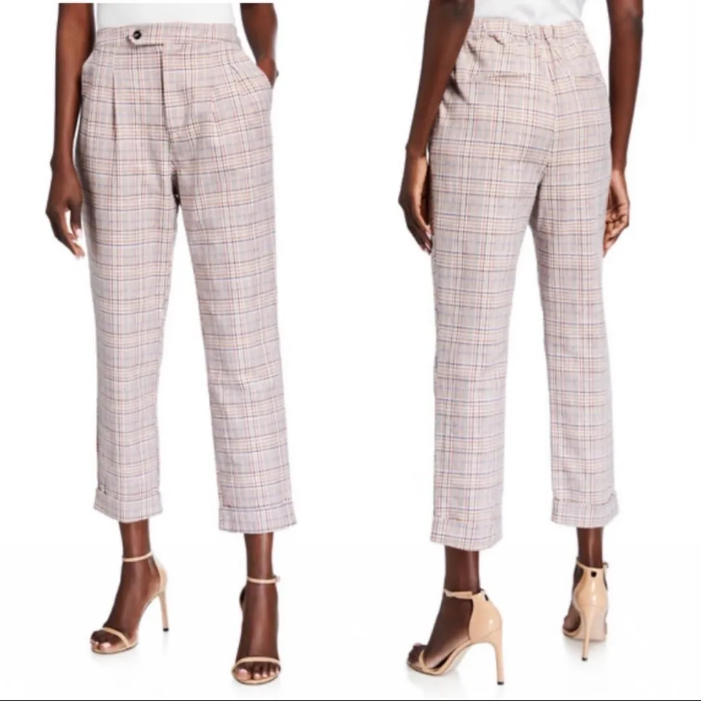Lost + Wander Sweet Melody Ankle Pants Medium Plaid Pink Cream High Waist NWT - Image 4