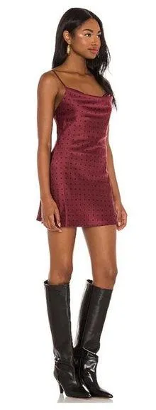 House Of Harlow 1960 x REVOLVE Ira Burgundy Polka Dot Satin Slip Dress Medium Pink - Image 2