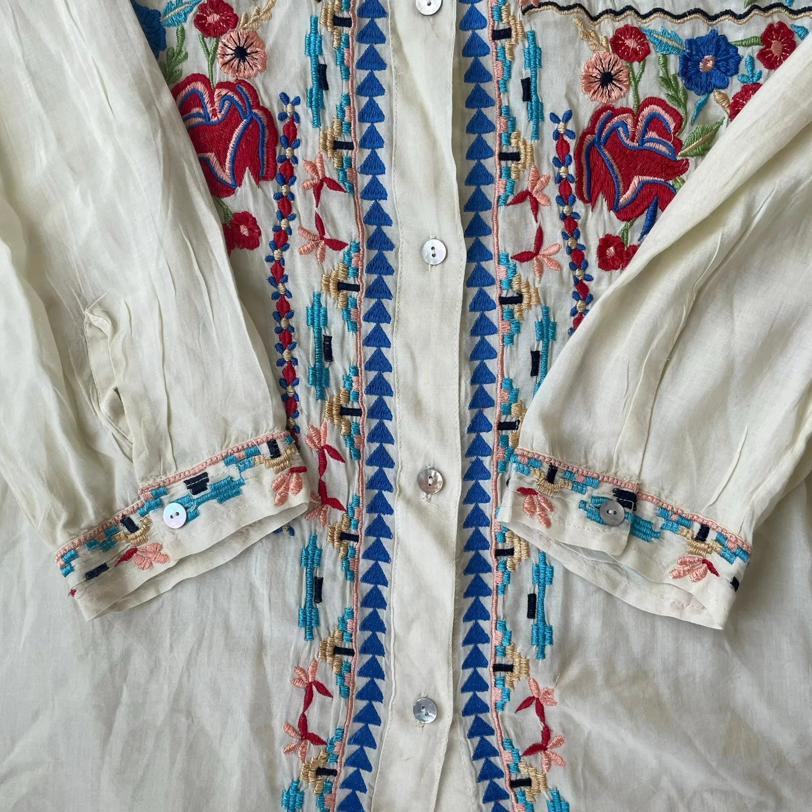 Scully Embroidered Long Sleeve Button Down Top Womens L Cream Size L - Image 7
