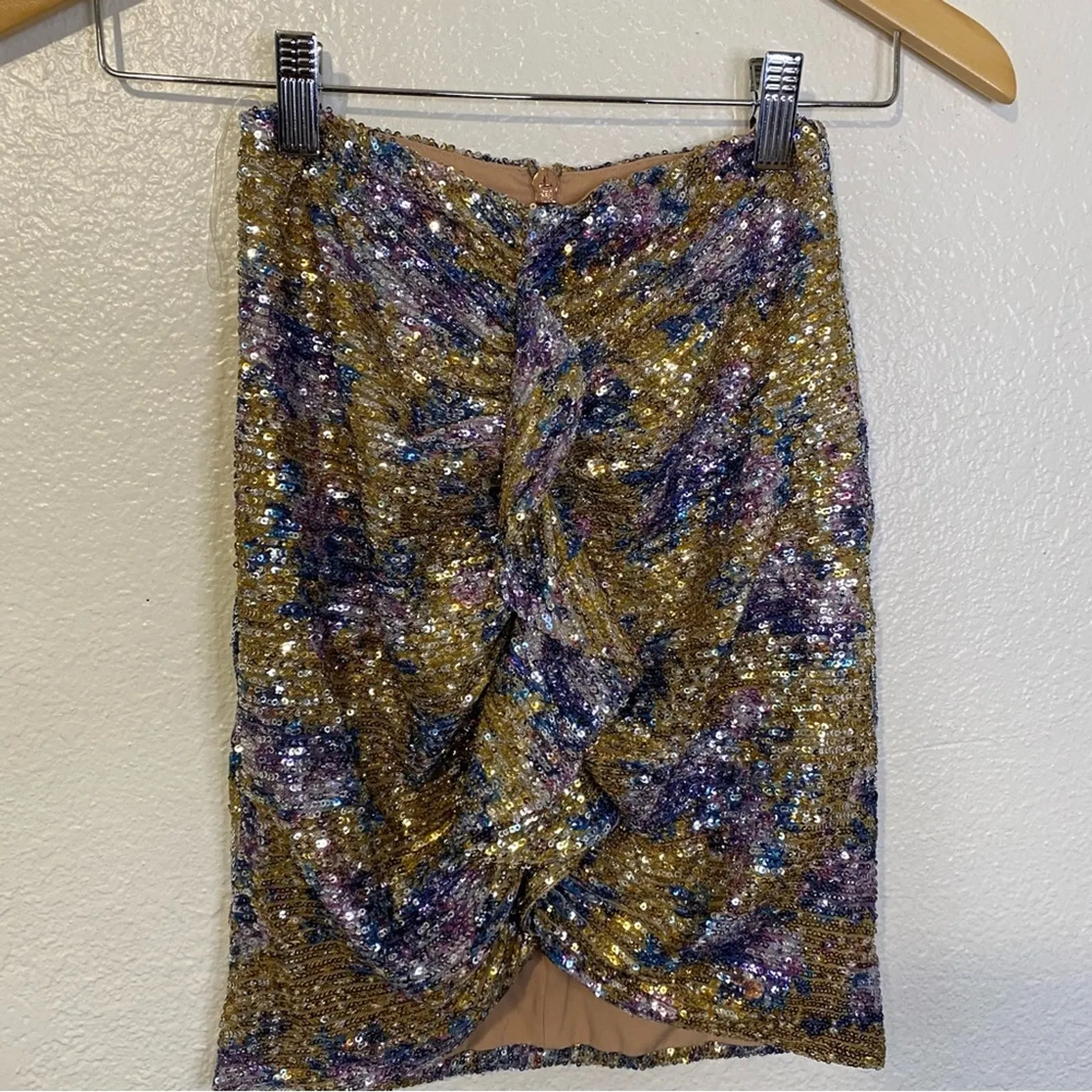 Nookie Revolve Sequined Forever Mini Skirt Ruffle Front Zipper Small NEW W/ Flaw - Image 2