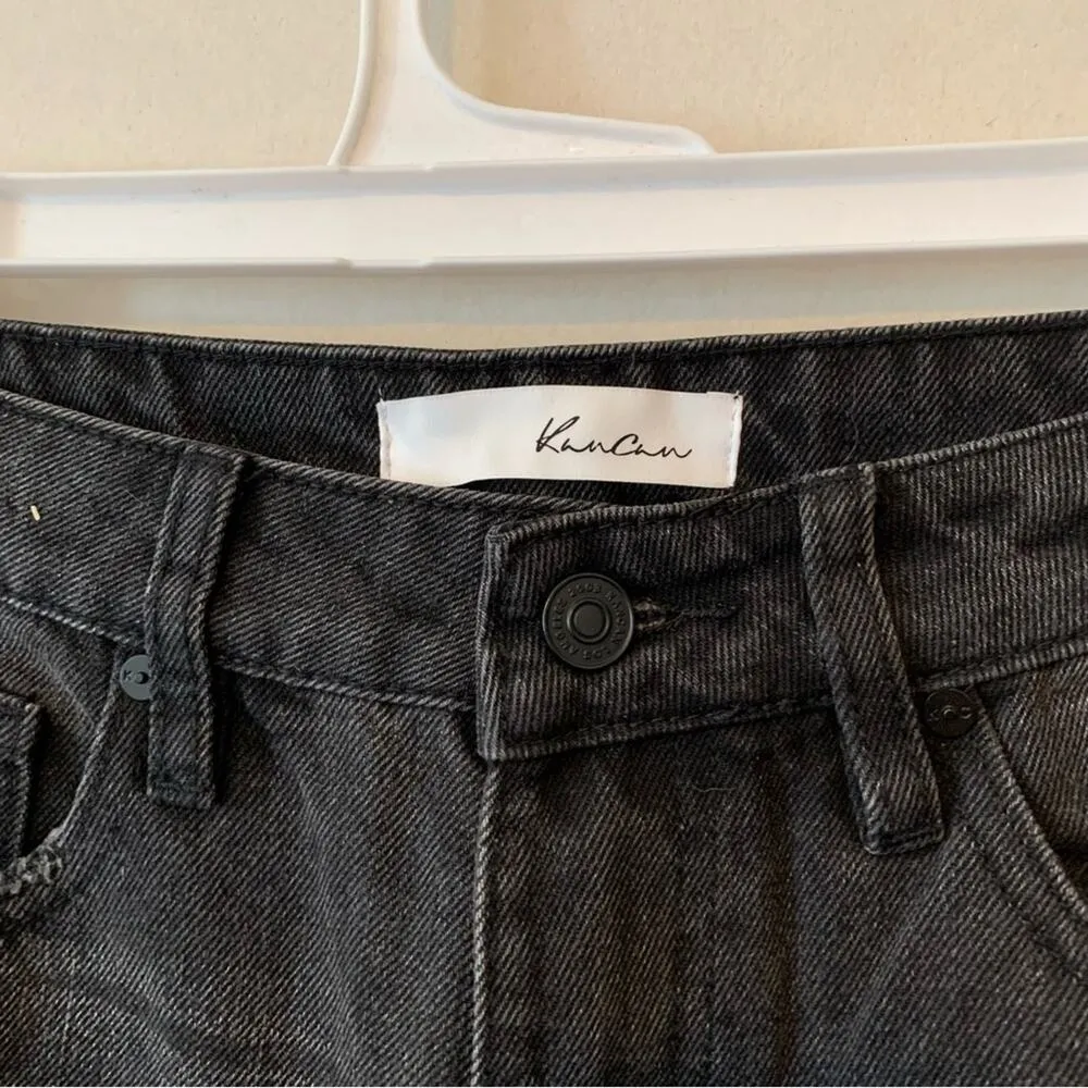 Kancan Black Plaid Patch Distressed High Rise Slim Straight Jeans Size 25 - Image 6