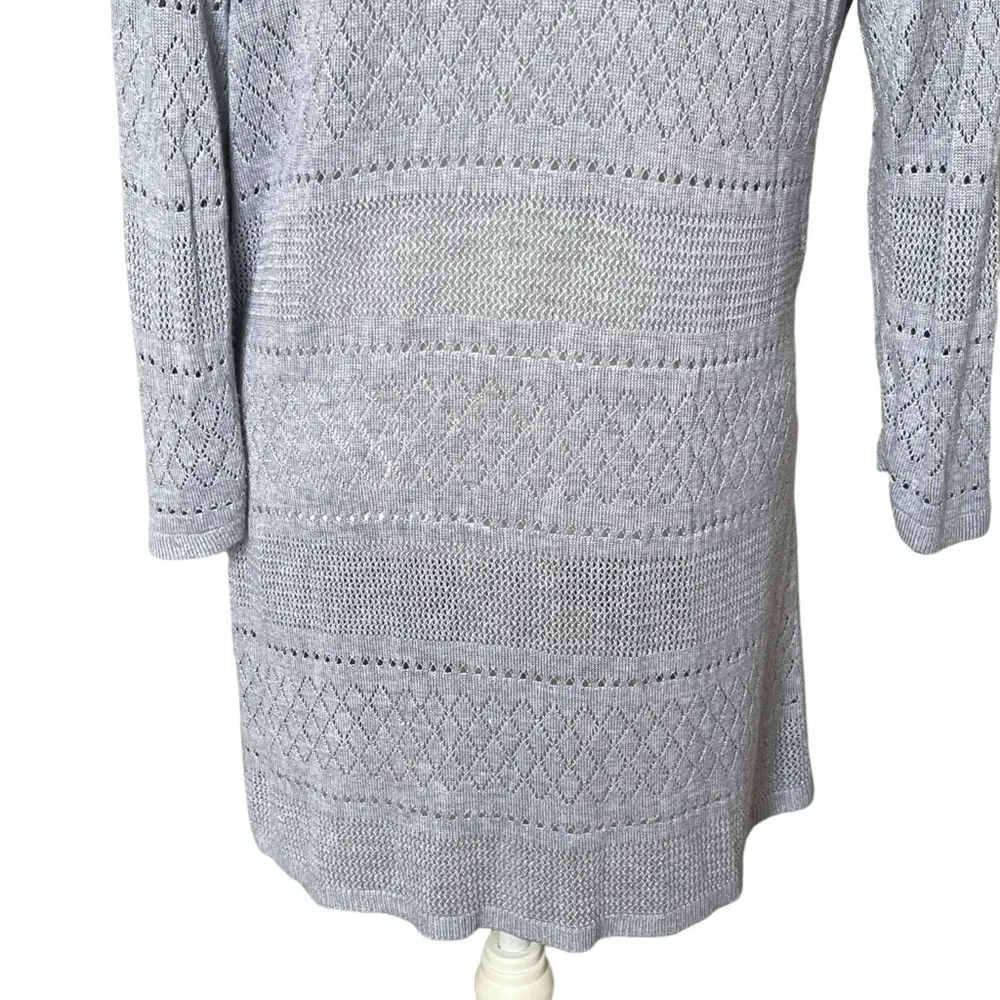 Pointelle Open Front Catdigan Sweater Women’s Size M Gray - Image 5