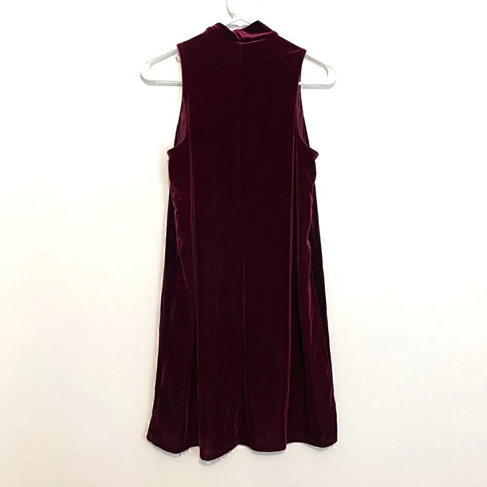 MAURICES Velvet Shift Dress Burnout Pattern Burgundy Maroon Red High Neck Velour - Image 11