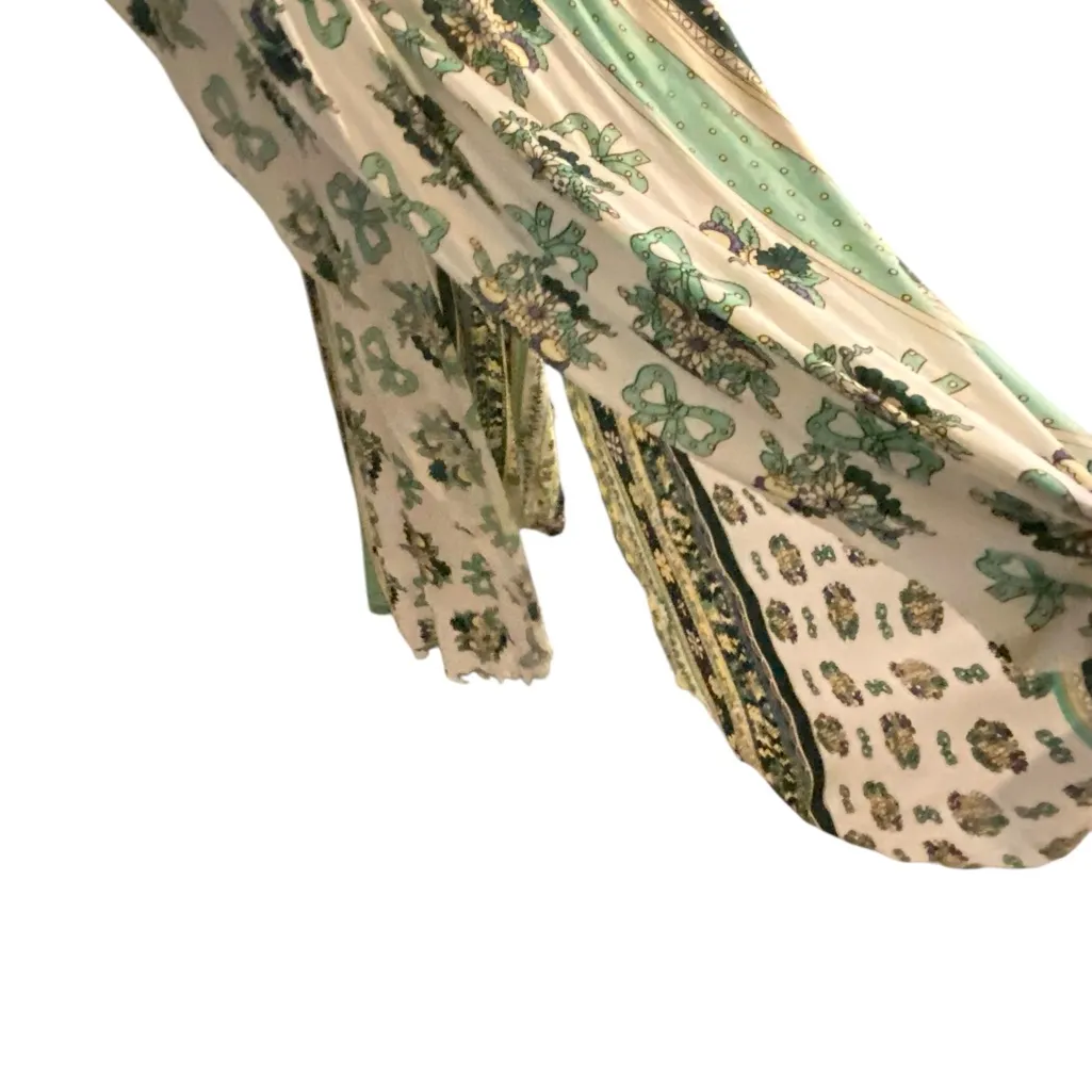 Vintage 60s 70s Miss Bernie’s Kaftan Sage Green Floral Bow print grandmacore Size undefined - Image 7