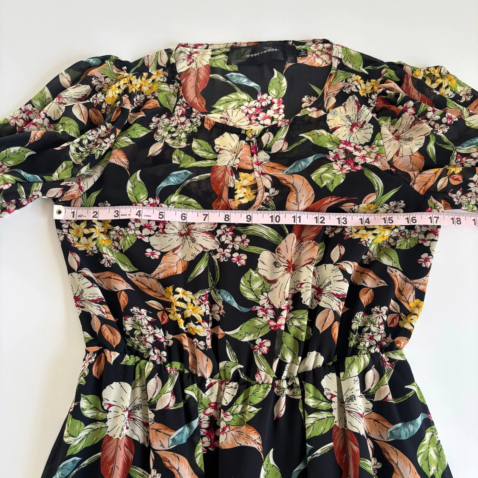 Code x Mode Black Floral Tiered Mini Dress Women’s Medium Boho Whimsygoth - Image 5