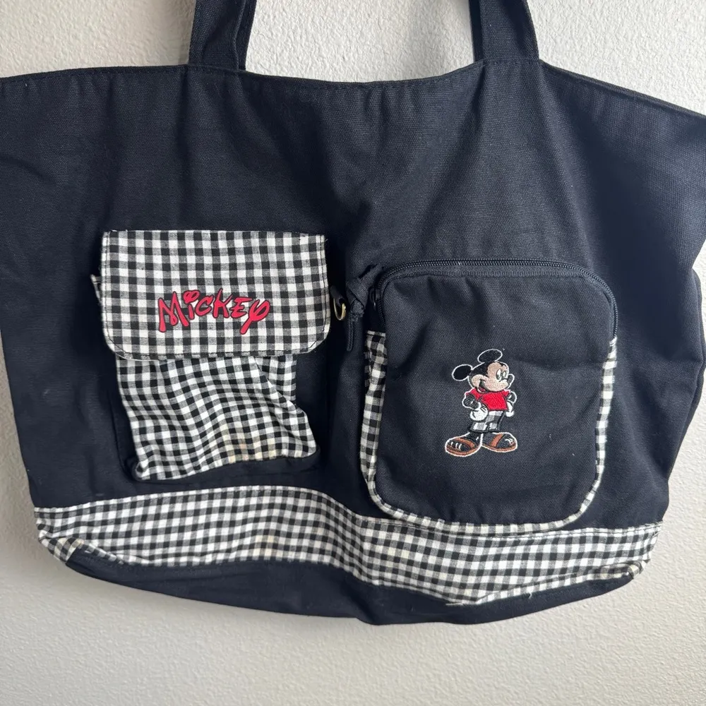 Vintage Mickey Unlimited Mickey Mouse Tote Black White Checkered Handbag Travel - Image 10
