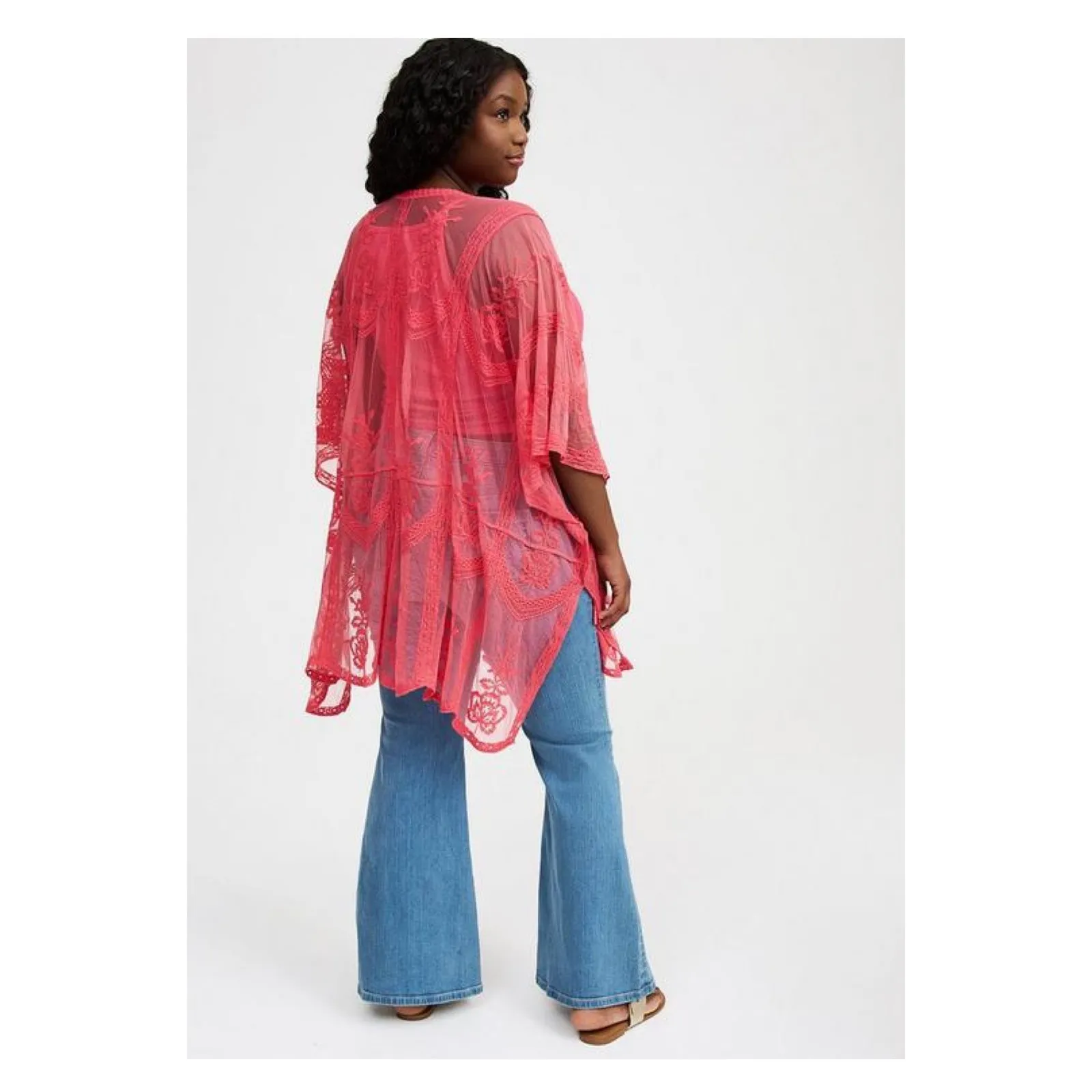 Torrid Pink Mesh Embroidered Ruana Kimono Sz.OS NWT - Image 4