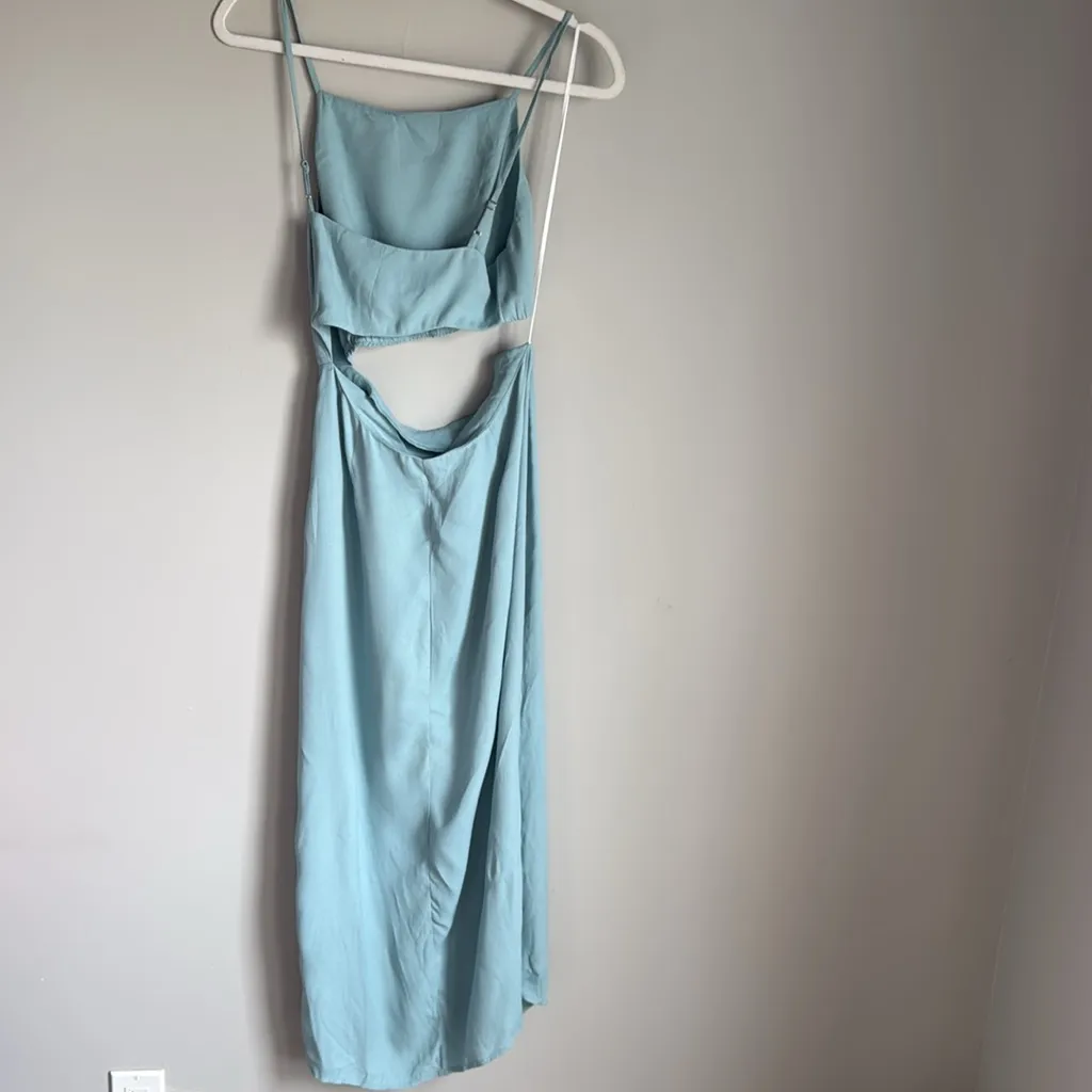 Reformation 'Kiwi' Turquoise Blue Asymmetrical Cutout High Slit Dress 4 - Image 3