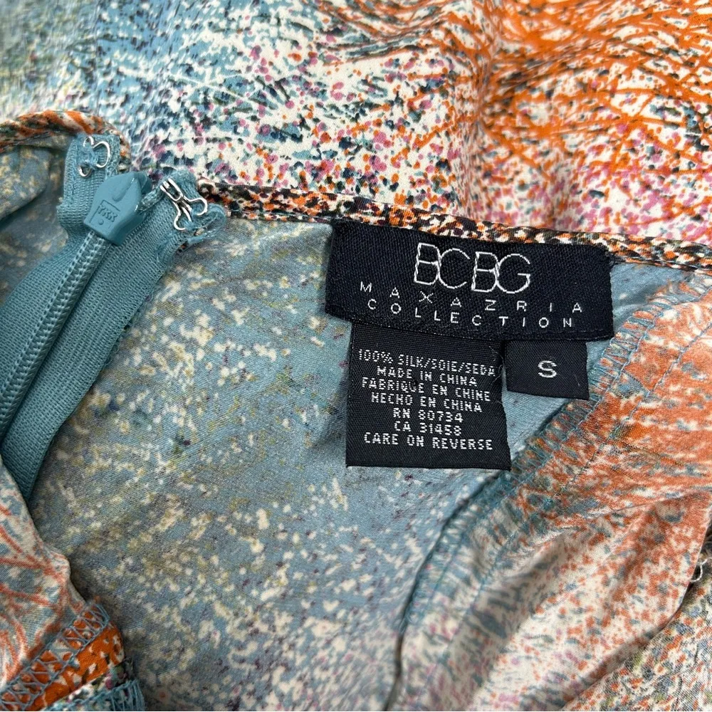 BCBGMAXAZRIA COLLECTION Colorful Artistic Silk Halter Midi Slip Dress - Image 8