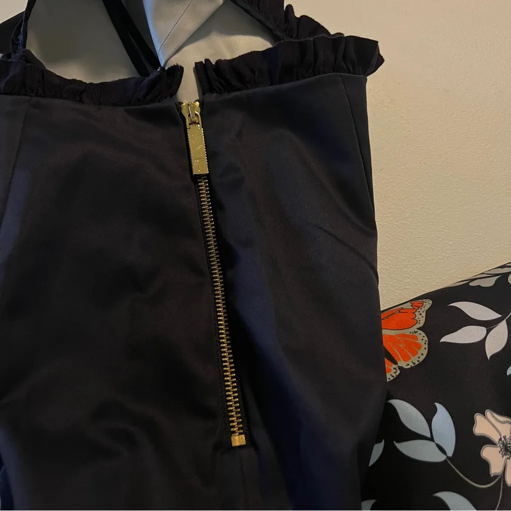 Ted Baker Navy Floral Butter Fly Print Ruffle High Waist Tapered Leg Pant Size 4 - Image 10