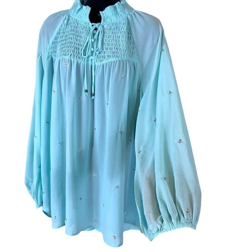 Hayden Los Angeles Sheer Turquoise Blouse - Image 5