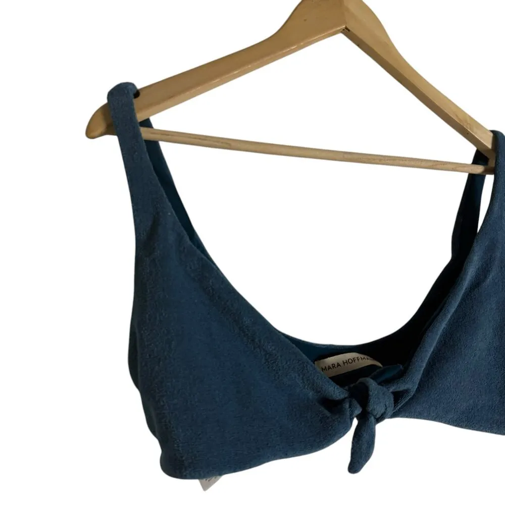 Mara Hoffman Rio Slate Blue Terry Knotted Tie Front Bikini Swimsuit Top D-Cup - Image 5