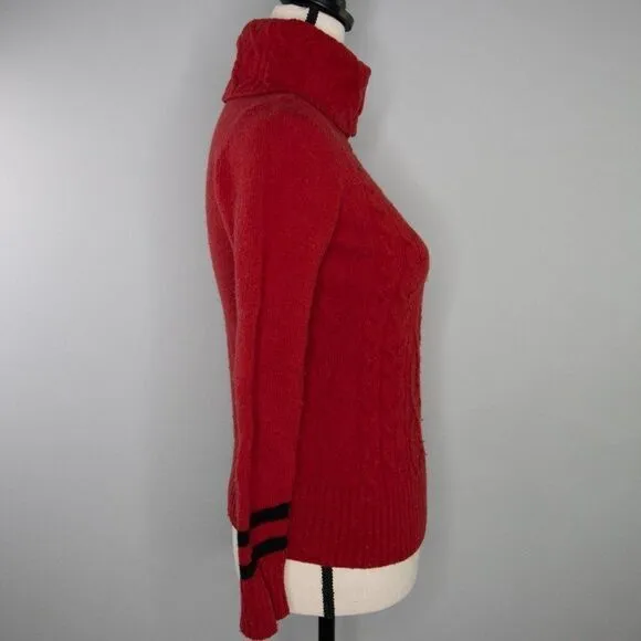Vintage Red Turtleneck Sweater with Badge, cable knit, Wool blend Red Size XXS - Image 5