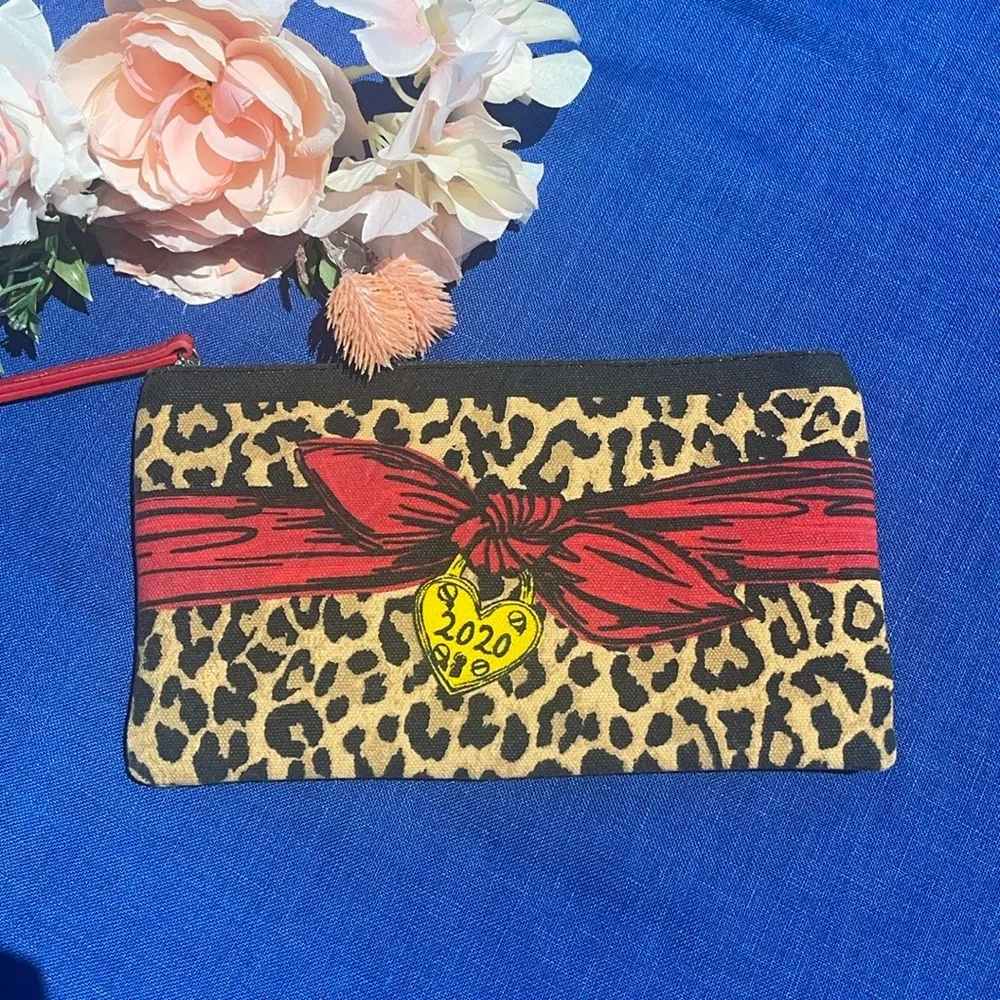 Brighton 2020 Leopard Heart Canvas Zippered Pouch / Cosmetic Makeup Bag NEW - Image 2