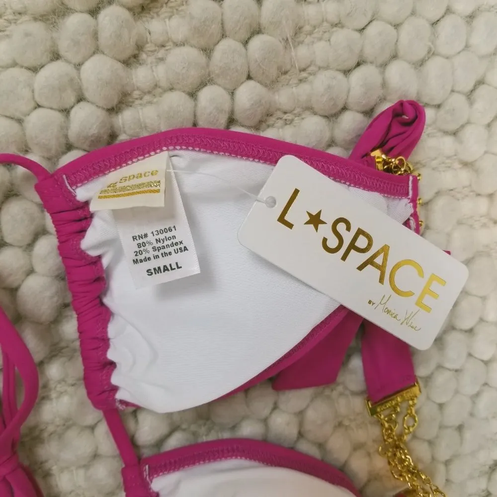 NWT L*Space Fuchsia Pink Bikini Gold Chain - Image 8
