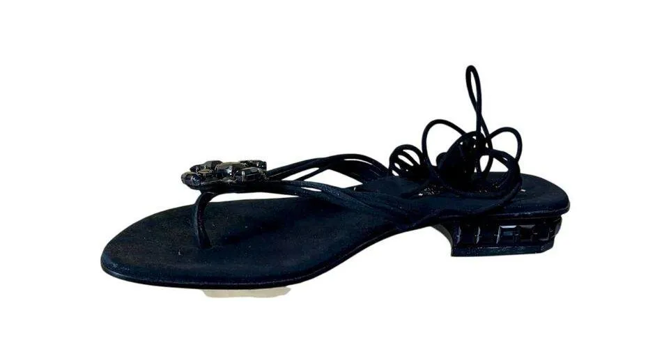 Donald Pliner Black Metallic Leather Shoe Sandal New Chunky Stones $285 NIB Size 8.5 - Image 5