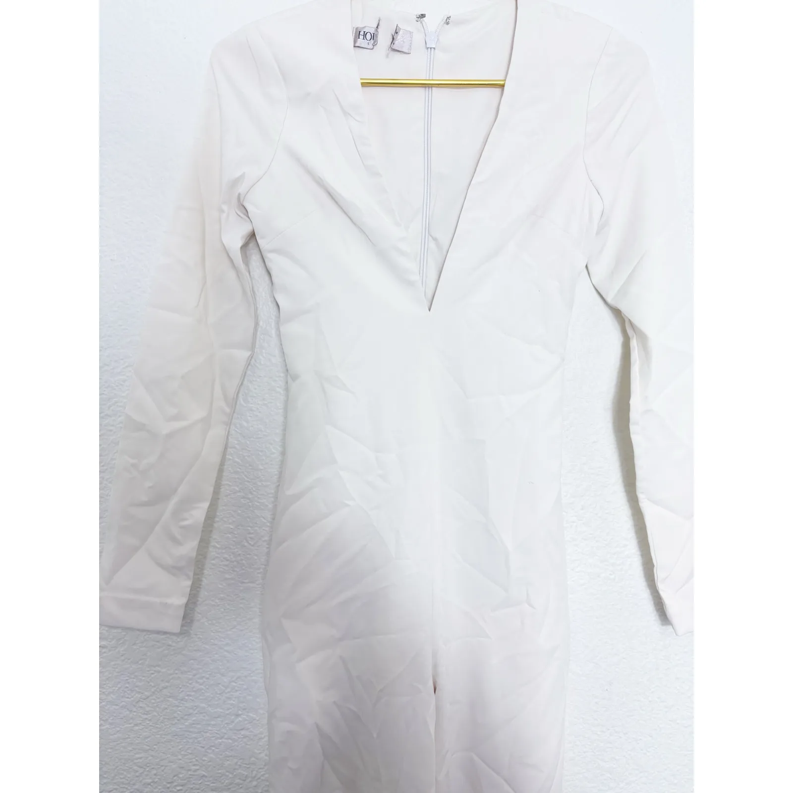 House Of CB Catalin White Flared Jumpsuit Size XS Long Sleeve Bridal 70s Stretch - Image 8