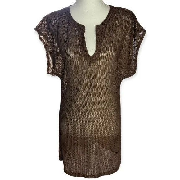 Islander Brown Short Sleeve Mesh Beach Coverup Dress - Image 27