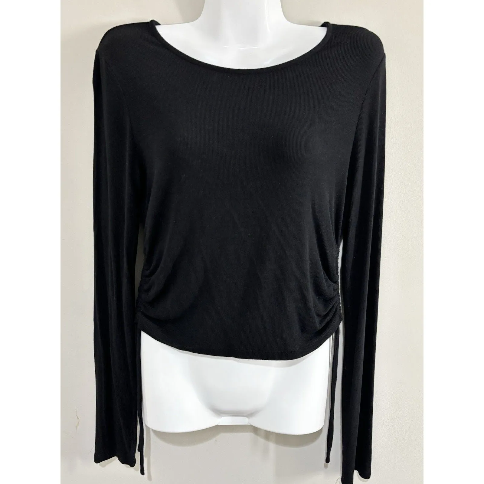 Princess Polly Black Ribbed Side Cinch Cropped Long Sleeve Shirt Size 12 - Image 8