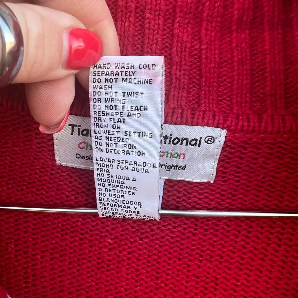 VTG Tiara Ugly Christmas cardigan sweater poinsettia snowflake Holly pinecone L Red Size L - Image 5