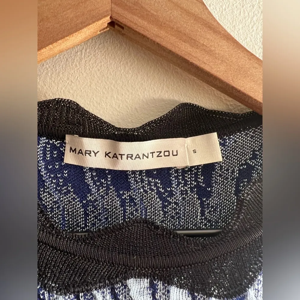 Mary Katrantzou Swisher Blue Sleeveless Wavy Print Knit Dress Silk blend S - Image 4