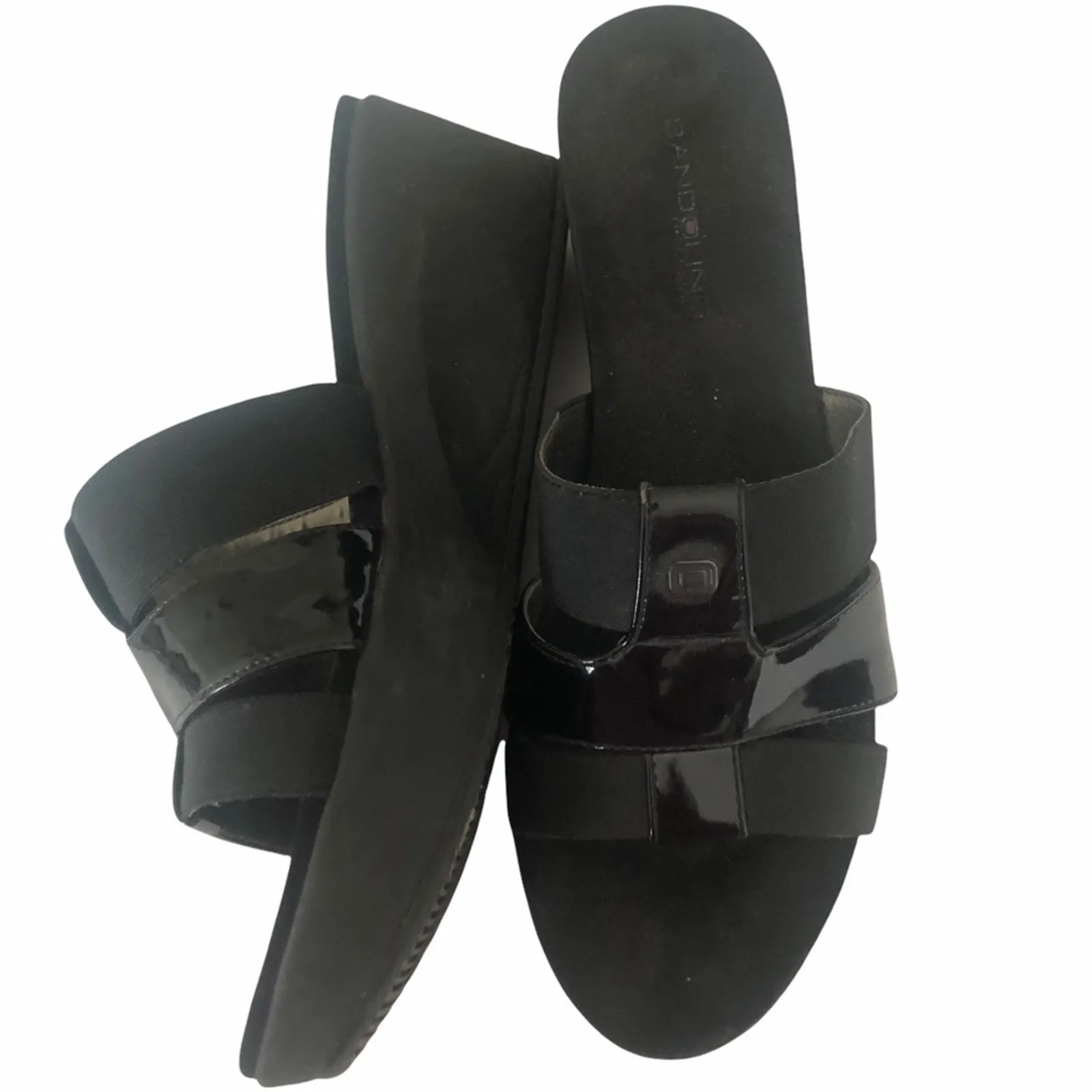 Bandolino Women Sandal Shoes‎ 8.5 Black Slide In Wedge 3 Strap Backless Office - Image 6