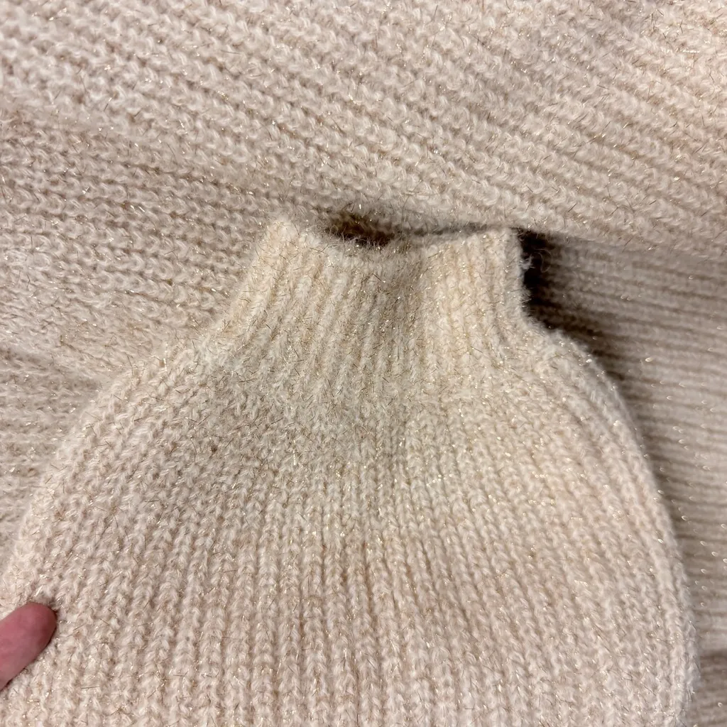 Boden Oversized V Neck Cable Knit Pullover Cream Metallic Sweater Size 14 - Image 5