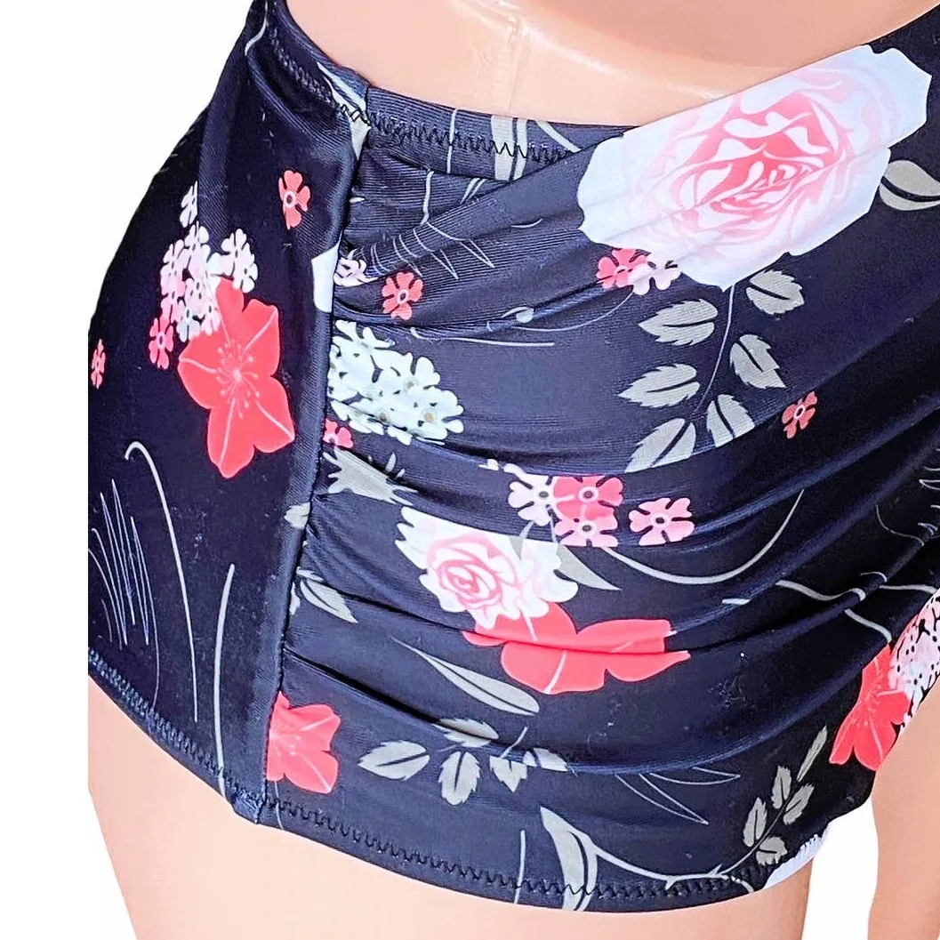 NWT ~ BEACHSISSI Black Floral Tankini Bikini Swimsuit ~ Womens Size MEDIUM - Image 5