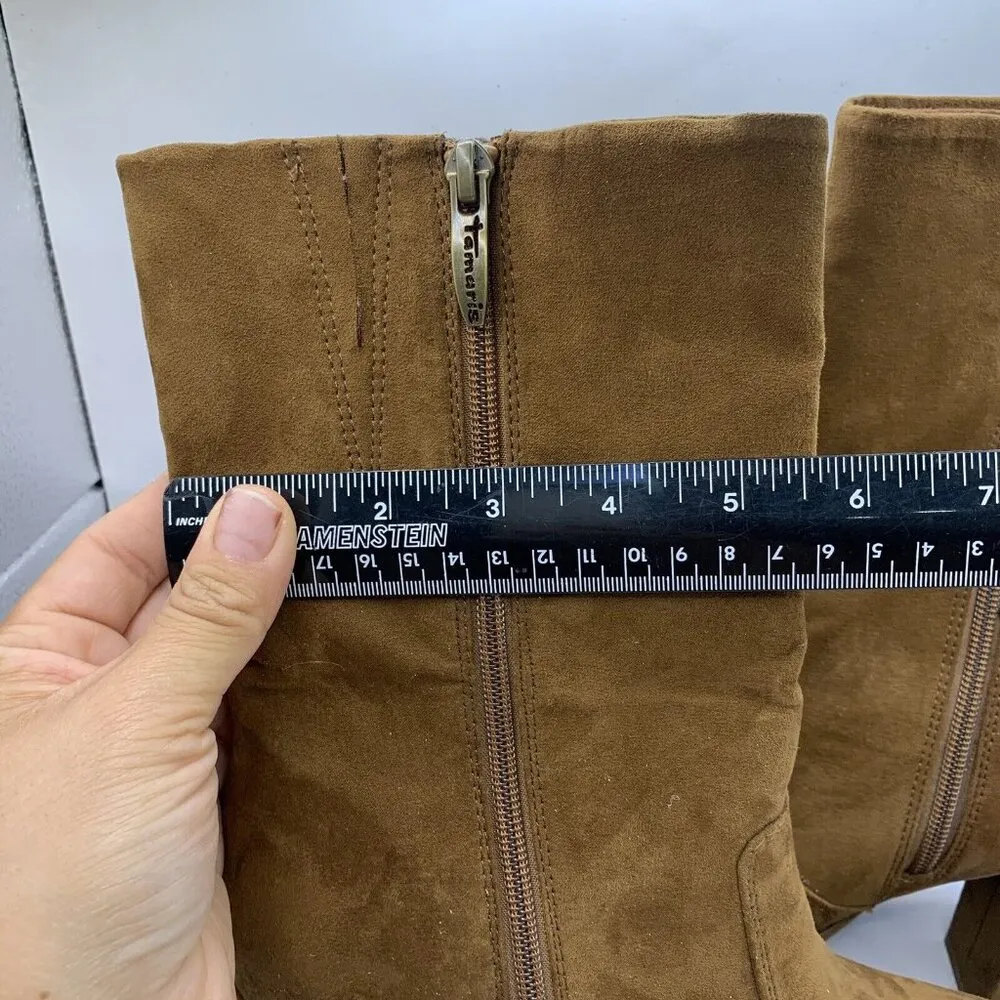 Tamaris mid ankle heel boots suede platform chunky 80’s Almond toe size 40 US 9 - Image 8