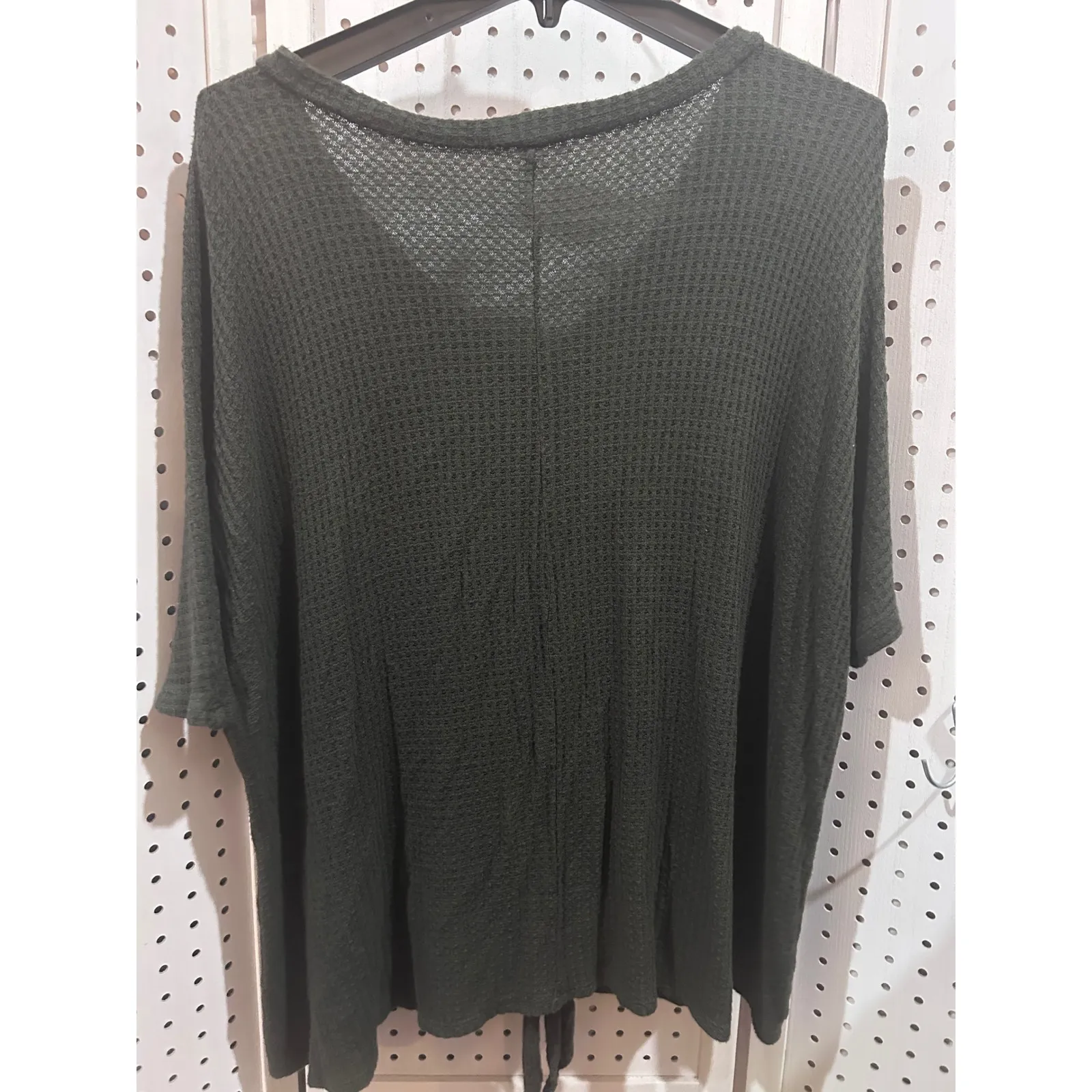 Avenue Olive Green Waffle Knit Button Front Tie Waist Top Plus Size 18 20 - Image 5