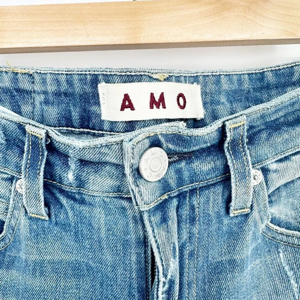 AMO Kick Crop Jean Frayed Raw Hem Distressed Light Wash Sweet Cheeks Women's 25 Blue - Image 7