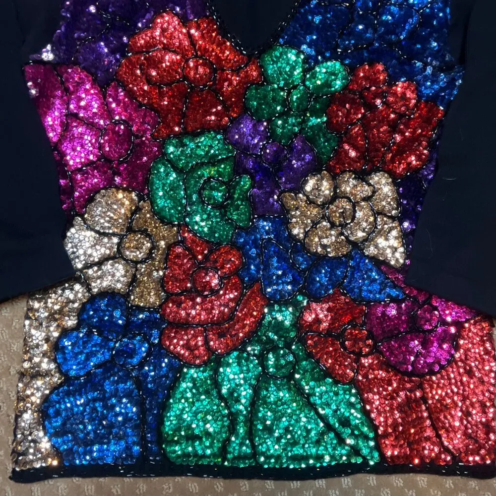 VTG Regency Collection Floral Sequin V - Image 2