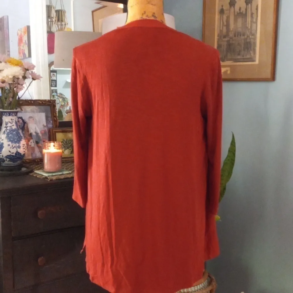 Anthropologie Dolan Left Coast Rust Red Shirred Bohemian Mixed Media Blouse - Image 7