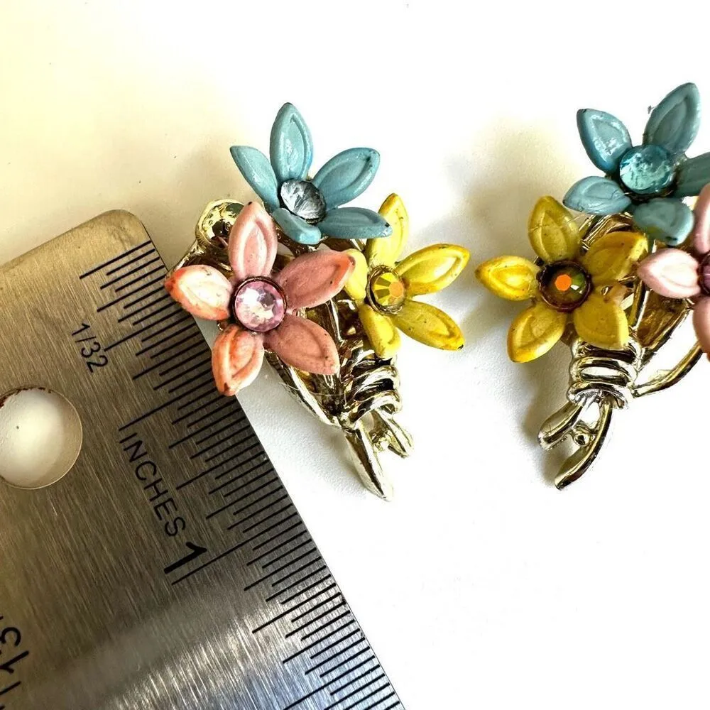 Colorful flower vintage clip on earrings - Image 5