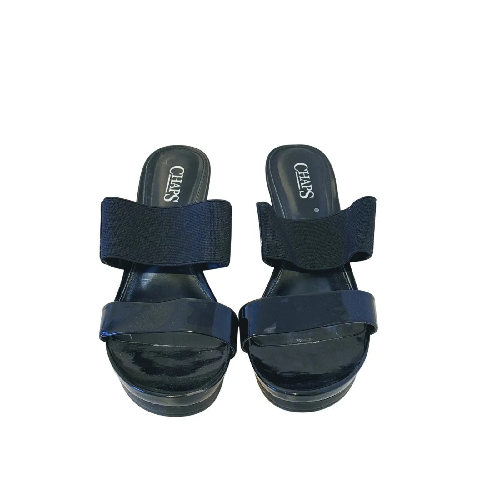 Chaps Womens Retro Chunky Wedge Slide Sandals 8.5 Black Casual Occasion Event - Image 2