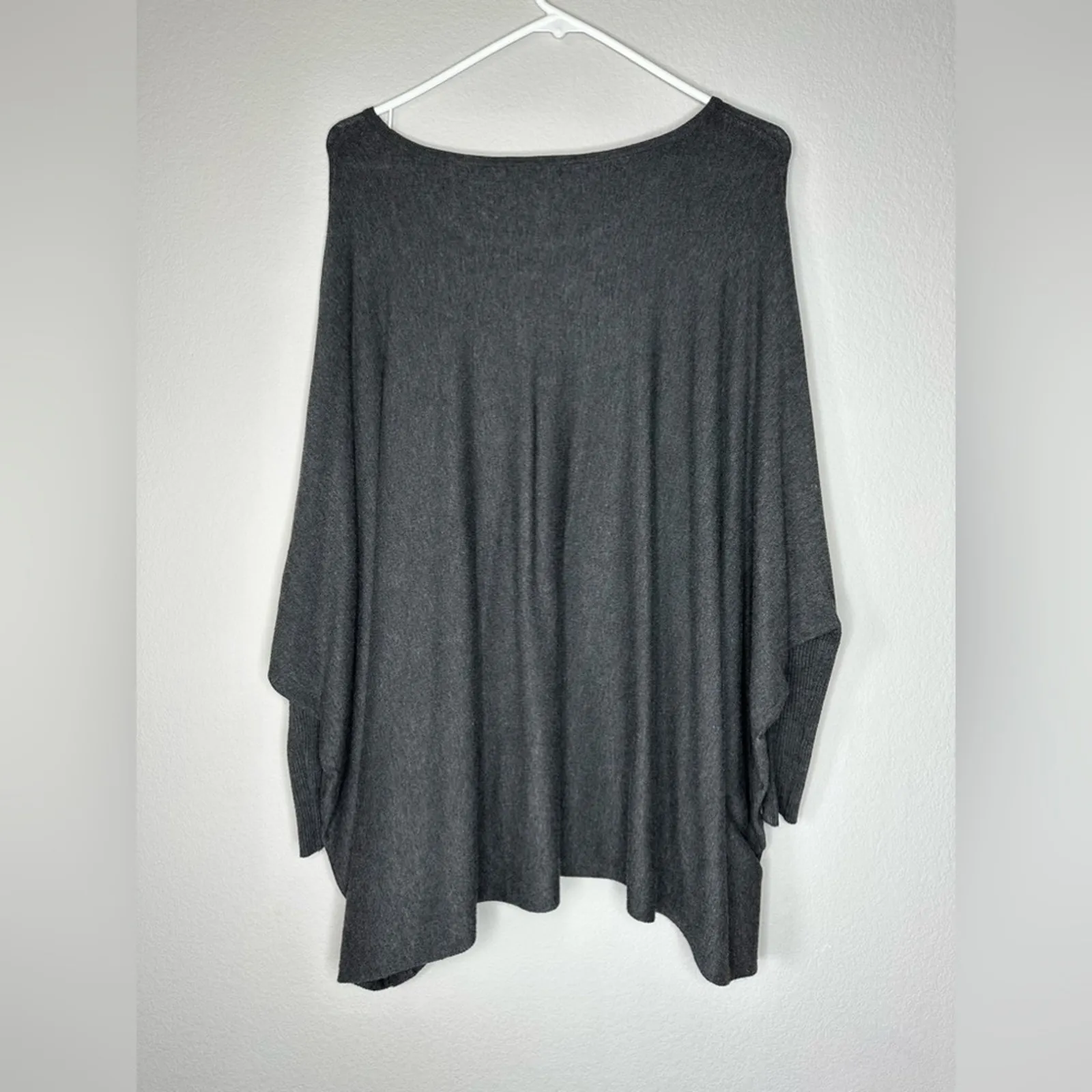 ALFANI Womens Boatneck Poncho Asymmetrical Hem Dolman Sleeve Studded Sweater XS Gray - Image 3