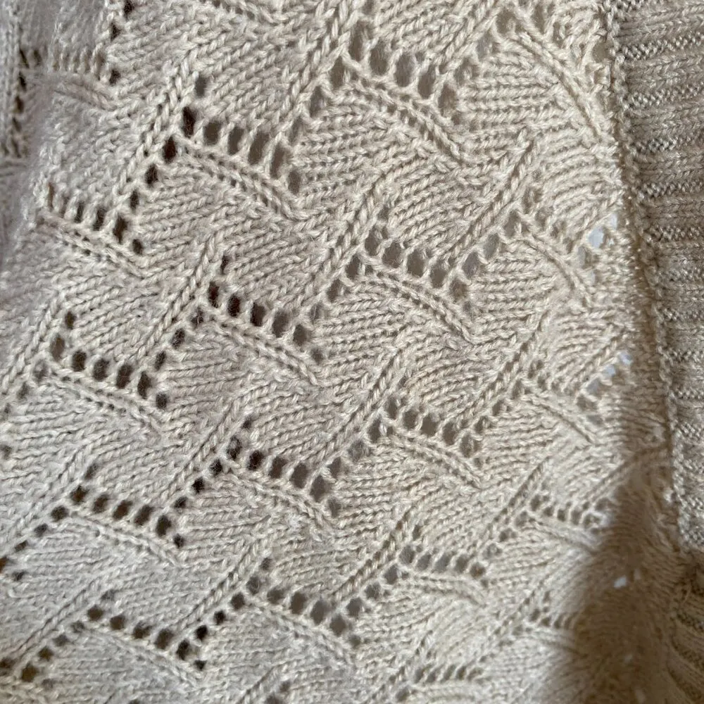 Nicole Miller women's XL tan tie front 3/4 sleeve chevron knit sweater cardigan - Image 7