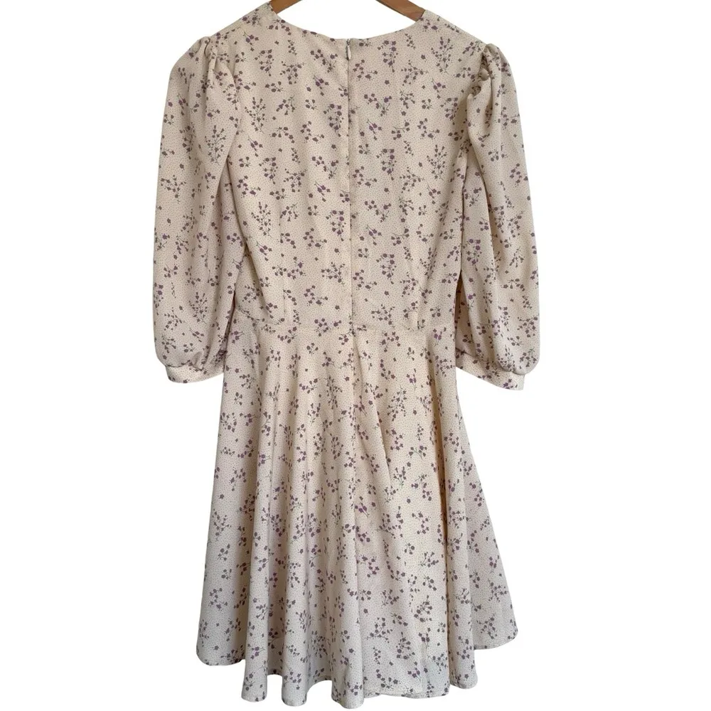 Quanta du Soleil De Paris Floral Dress Lavender Purple Ivory White Small S - Image 7