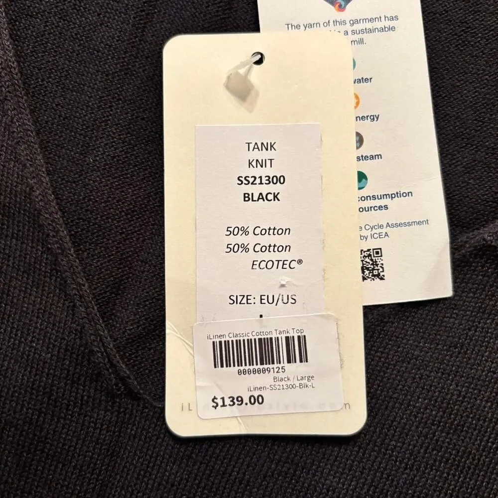 iLinen Classic Cotton Tank Top Black Women's Size L Ecotec Yarn NWT Size L - Image 6